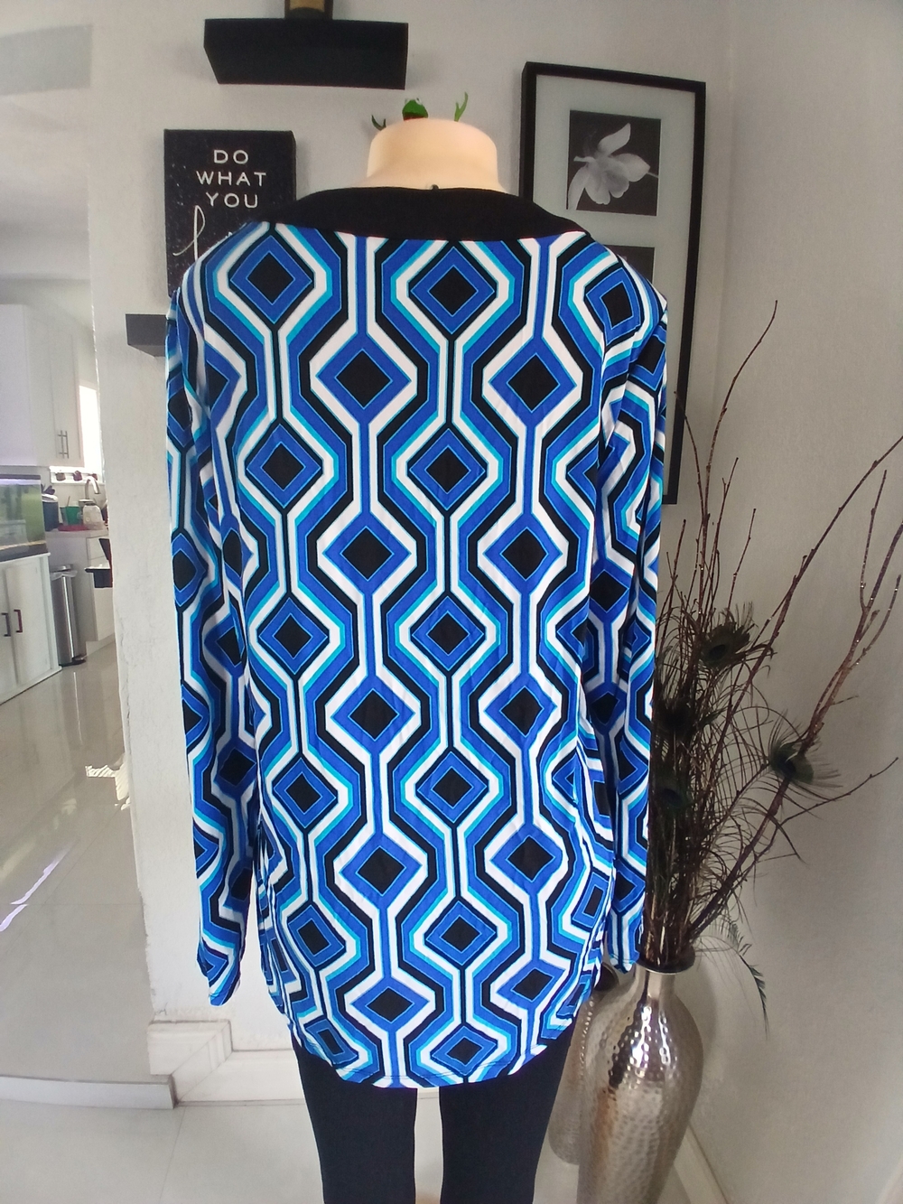 Michael Kors Blue Geometric Lace-Up Long Sleeve Top - Picture 6 of 9
